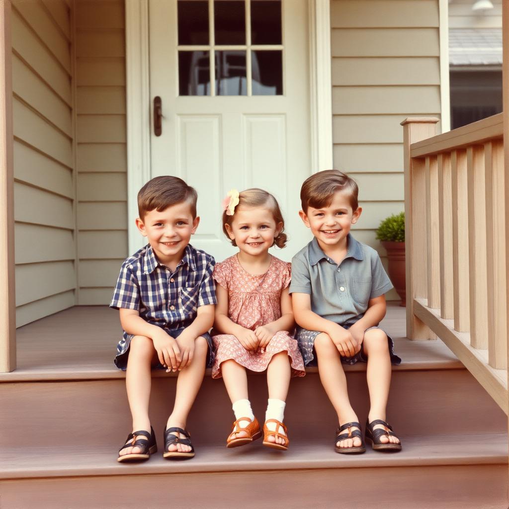 1955 children on the porch, restored